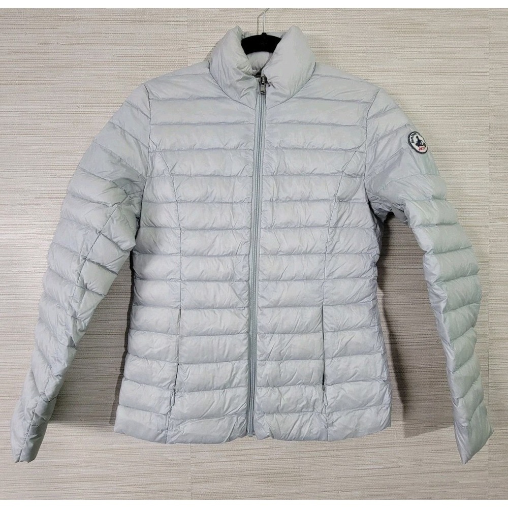 JOTT Women's Lightweight Down‎ Puffer Jacket Gray Zip Front Packable